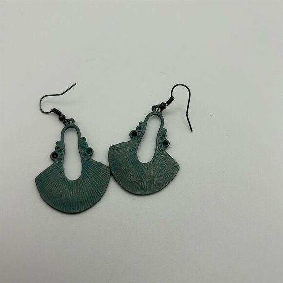 Bohemian Ethnic Vintage Style Turquoise Blue Dangle Earrings Fan Shape - Picture 6 of 8